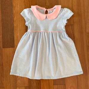 Luigi Kids Girls Cotton Knit Blue Striped Dress Pink Peter Pan Collar 5T